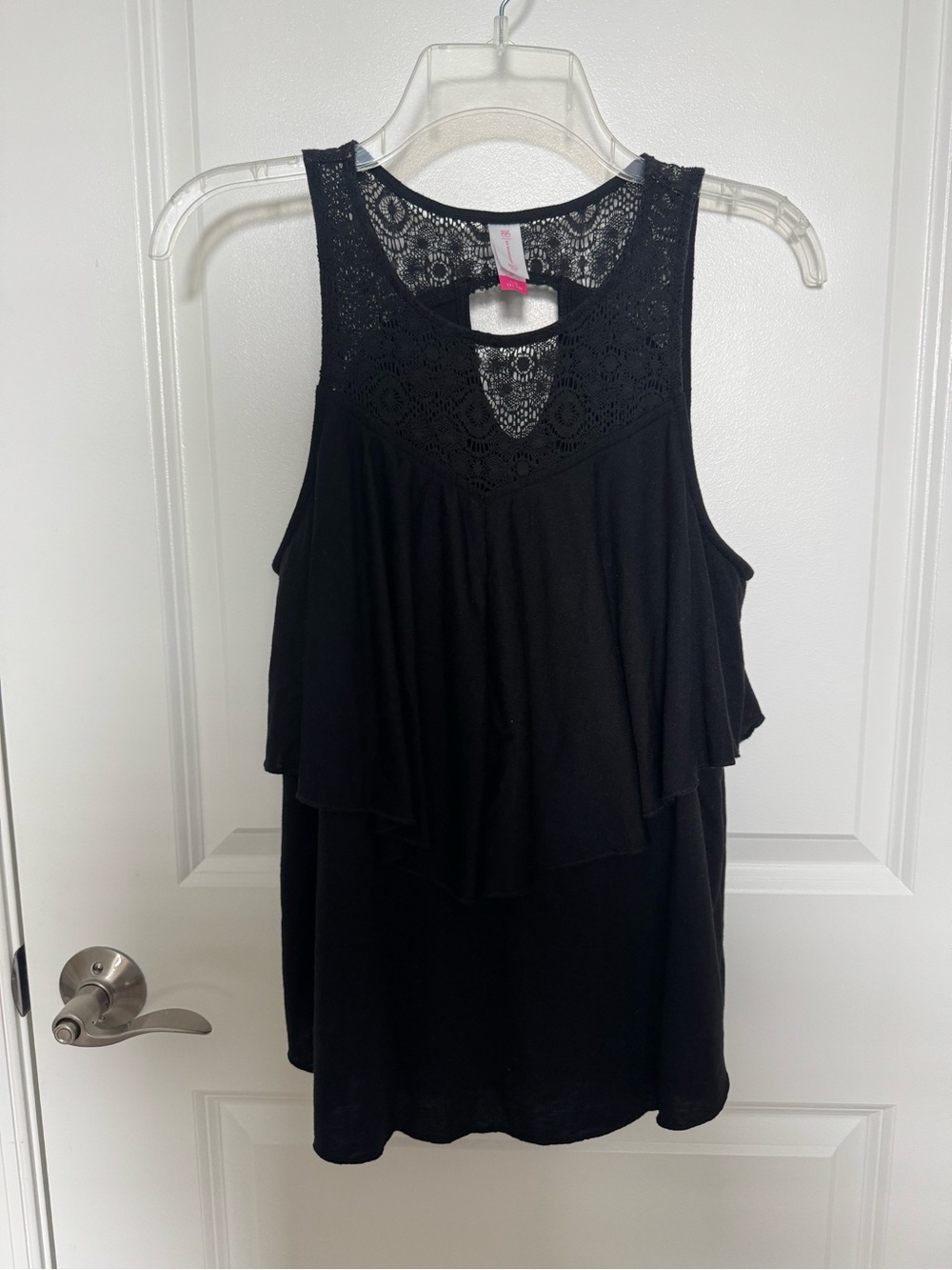 No Boundaries Black Lace Yoke Ruffle Tank Top